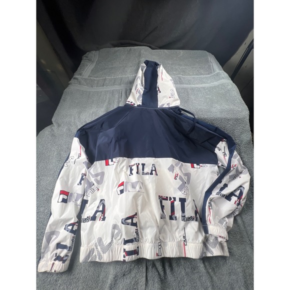 Fila All Over Logo Windbreaker Anorak Jacket White Navy Red XL - Picture 5 of 5
